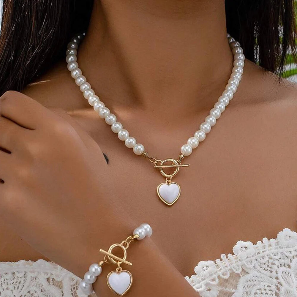 Pearl Rose Charm Jewelry Set