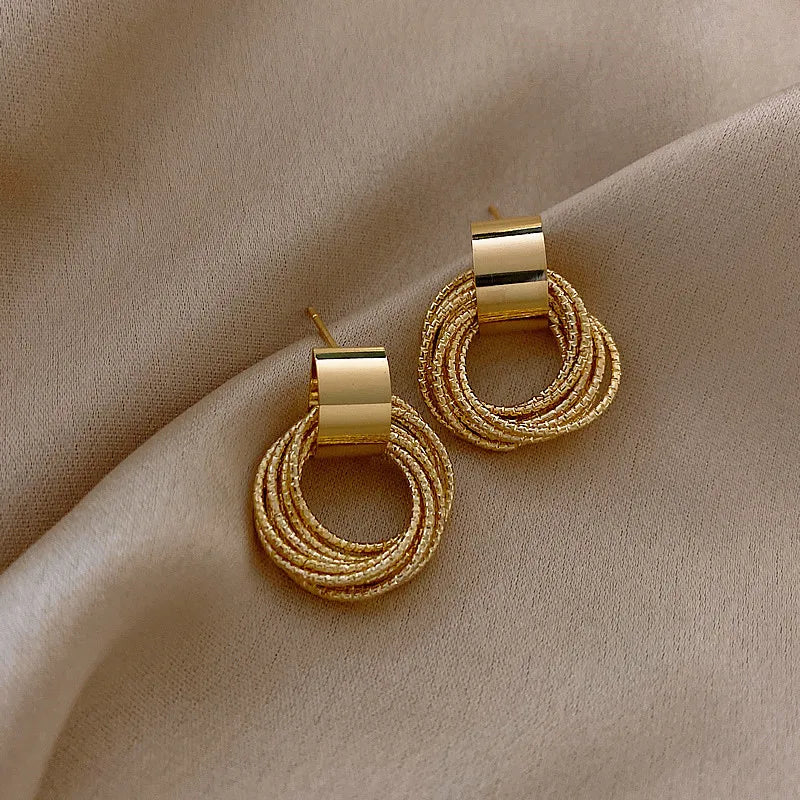 Her Gold Color  Small Circle Stud Earrings