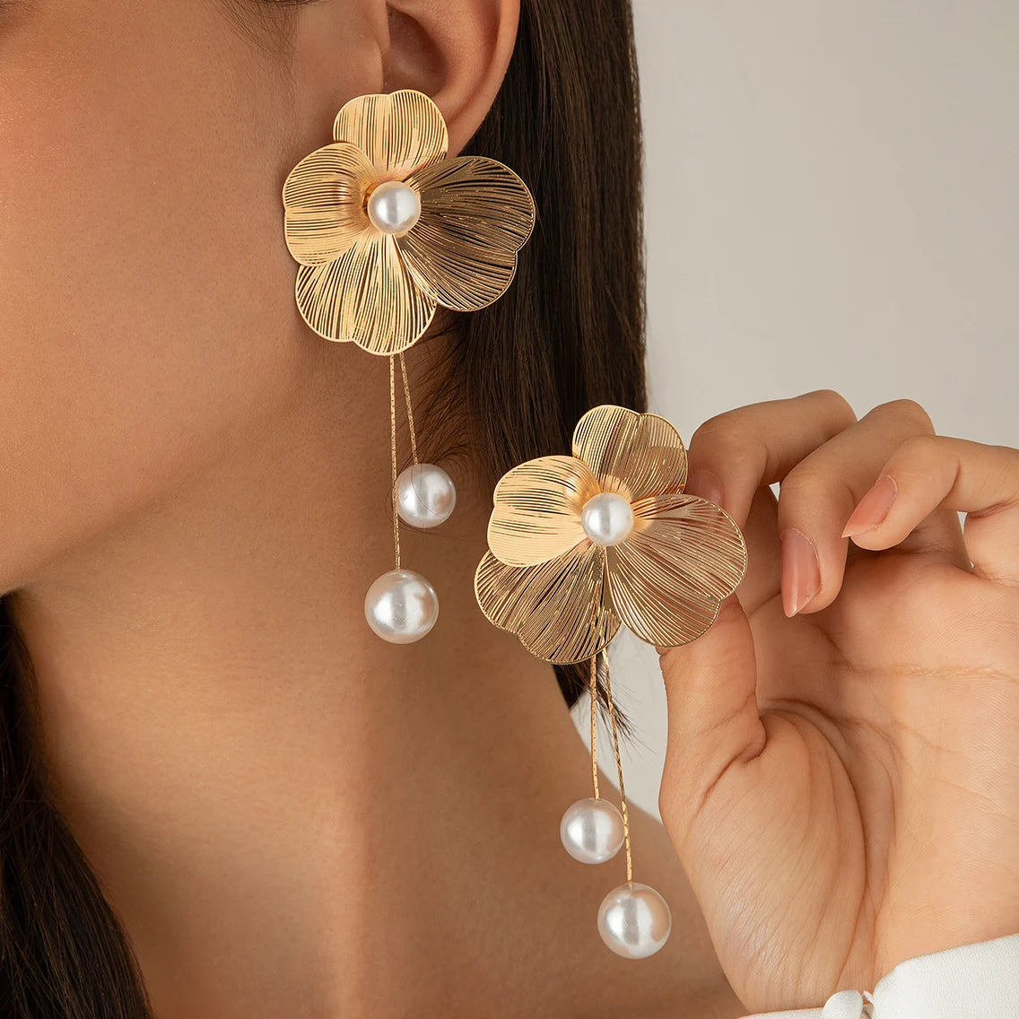 Romantic Flower Petal Long Tassel Drop Her Earrings