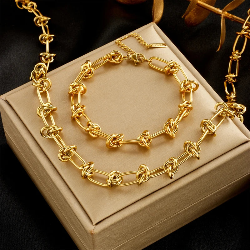 Her Trendy Twist Knot Necklace Bracelets