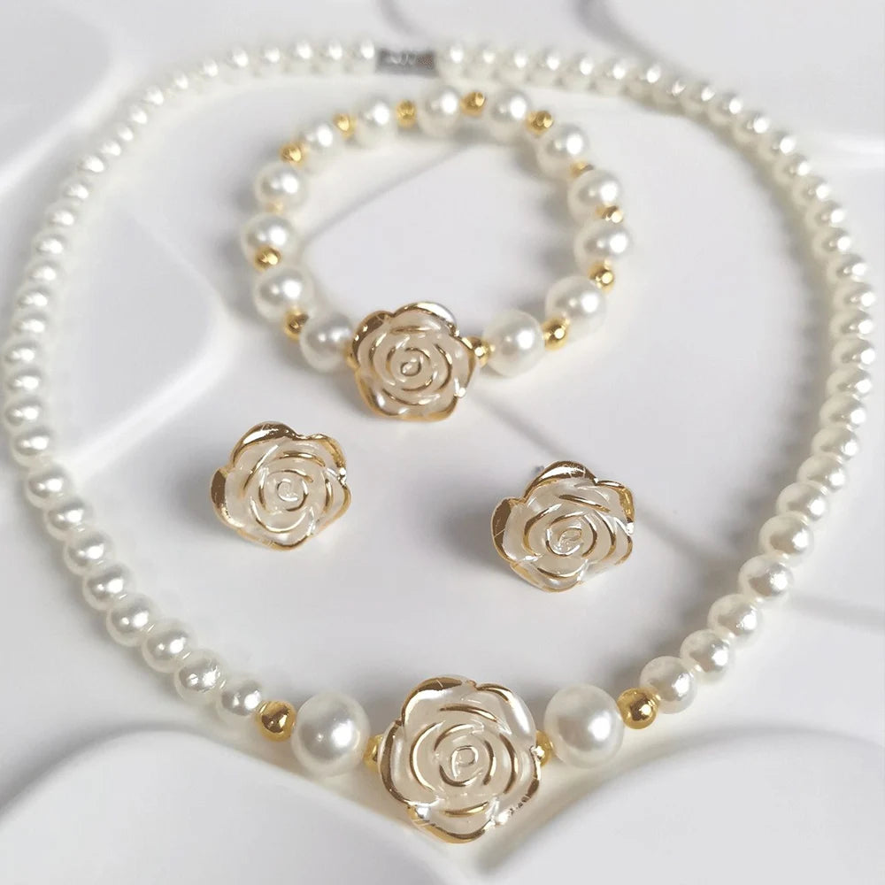 Pearl Rose Charm Jewelry Set