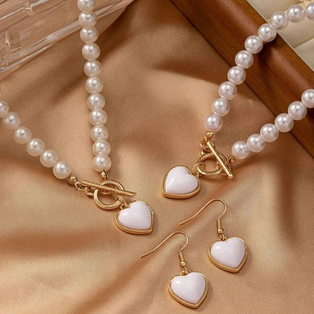 Pearl Rose Charm Jewelry Set