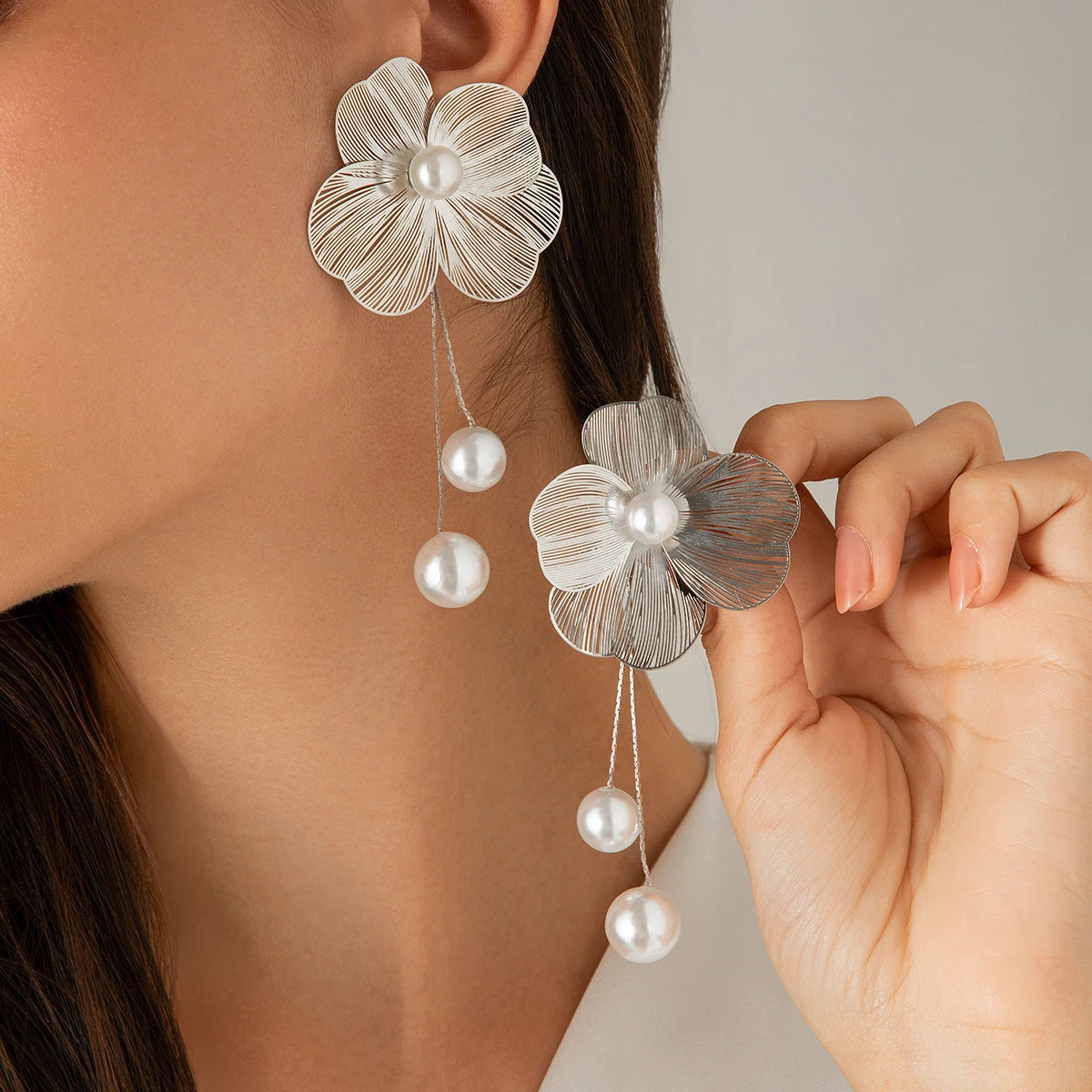 Romantic Flower Petal Long Tassel Drop Her Earrings